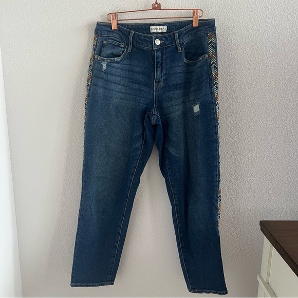Knox Rose Embroidered Stripe Side Distressed Jeans 6 - Picture 1 of 9